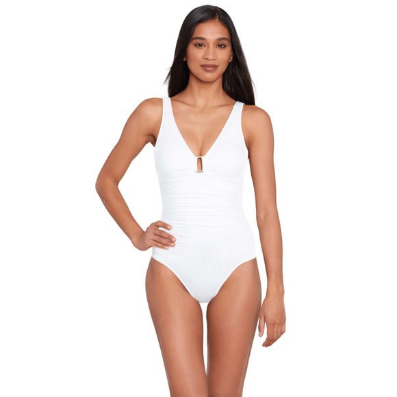 LAUREN RALPH LAUREN One Piece Swimsuit Size 8 White Beach Club Solid Ring NWT - Picture 1 of 10